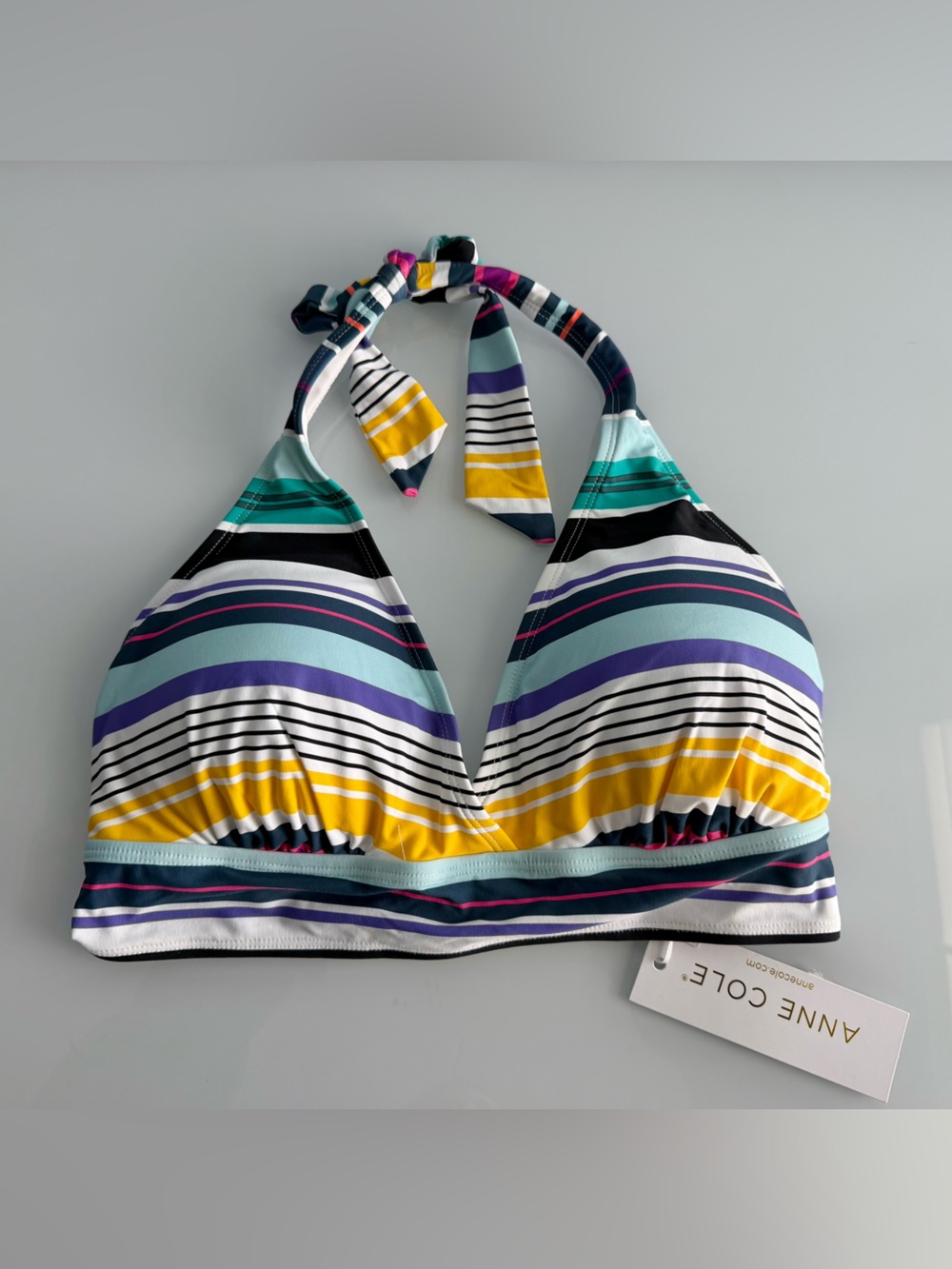 Anne Cole Women’s Multicolor Striped Halter Bikini Top Size D Cup